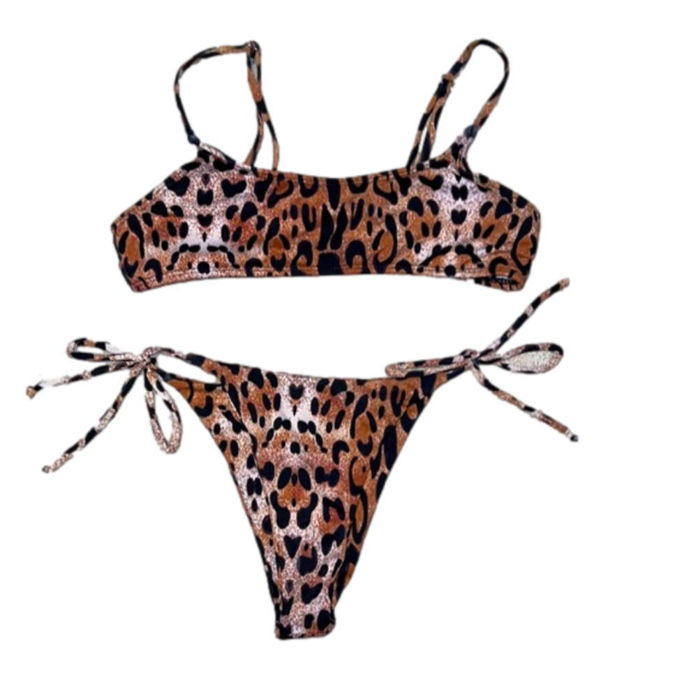 Cheetah print bikini set with adjustable straps and bottoms
